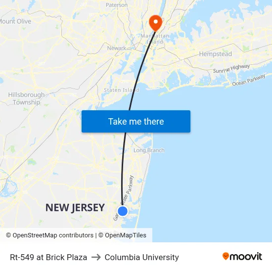Rt-549 at Brick Plaza to Columbia University map