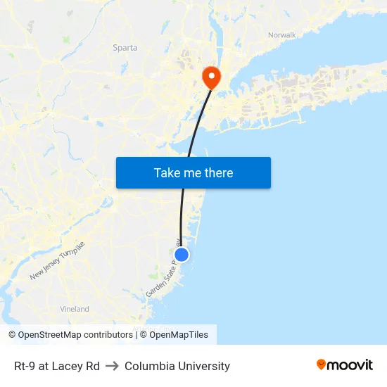 Rt-9 at Lacey Rd to Columbia University map