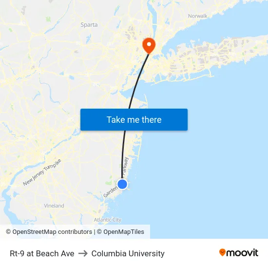 Rt-9 at Beach Ave to Columbia University map