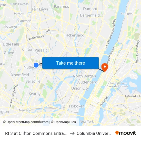 Rt 3 at Clifton Commons Entrance to Columbia University map