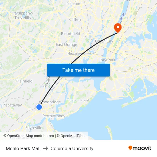 Menlo Park Mall to Columbia University map