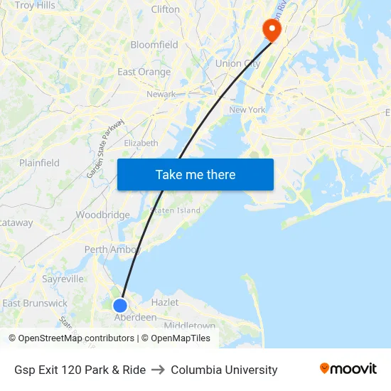 Gsp Exit 120 Park & Ride to Columbia University map