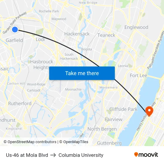 Us-46 at Mola Blvd to Columbia University map