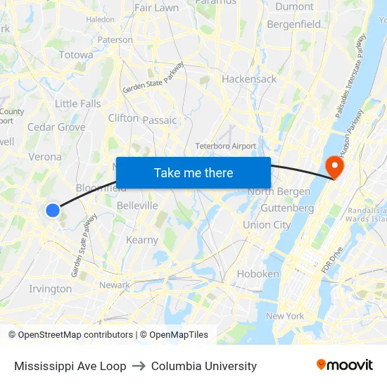 Mississippi Ave Loop to Columbia University map