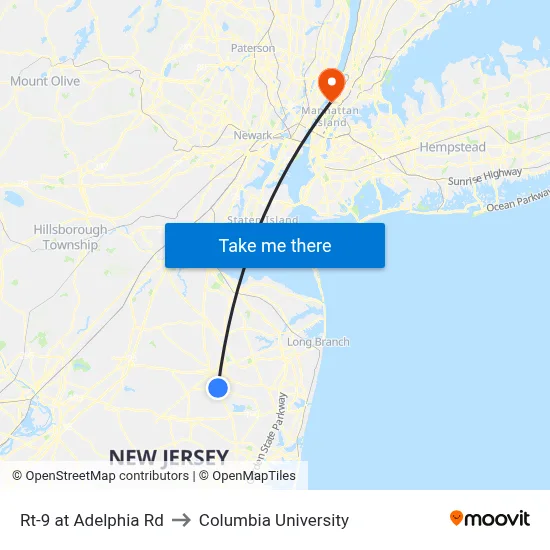 Rt-9 at Adelphia Rd to Columbia University map