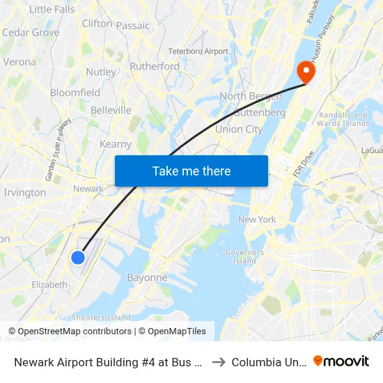 Newark Airport Building #4 at Bus Hov Lane, Locat to Columbia University map