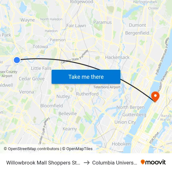 Willowbrook Mall Shoppers Stop to Columbia University map
