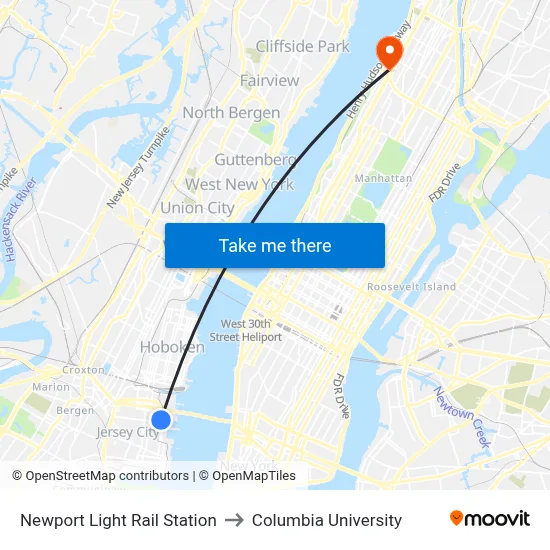 Newport Light Rail Station to Columbia University map