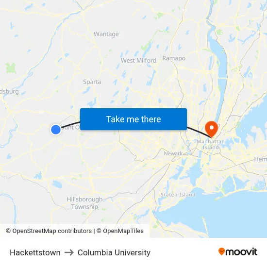 Hackettstown to Columbia University map