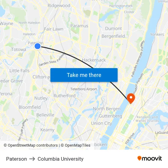 Paterson to Columbia University map