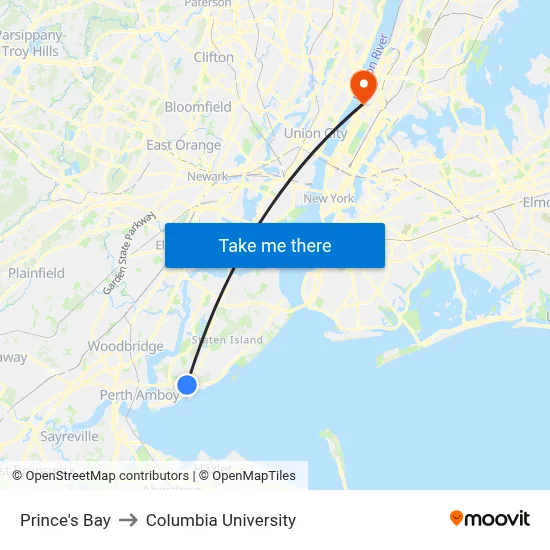 Prince's Bay to Columbia University map