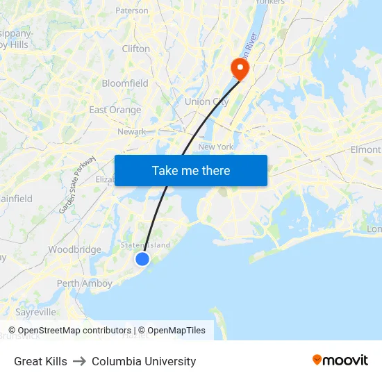 Great Kills to Columbia University map
