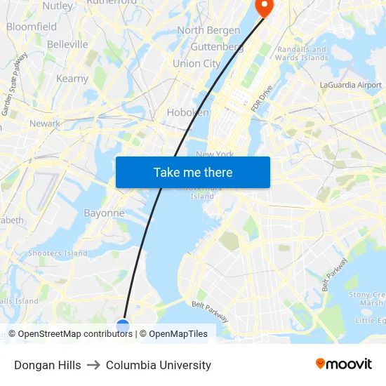 Dongan Hills to Columbia University map