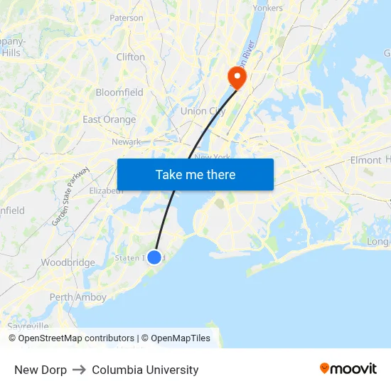New Dorp to Columbia University map