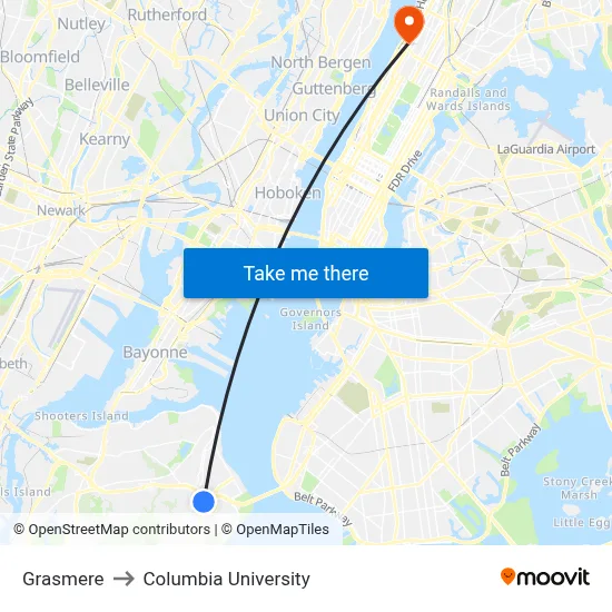 Grasmere to Columbia University map