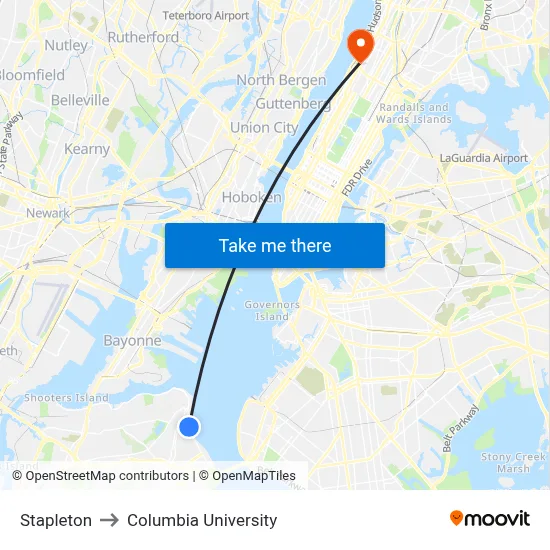 Stapleton to Columbia University map