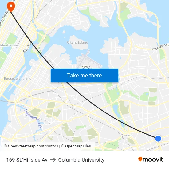 169 St/Hillside Av to Columbia University map