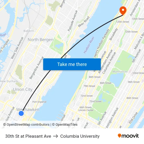 30th St at Pleasant Ave to Columbia University map