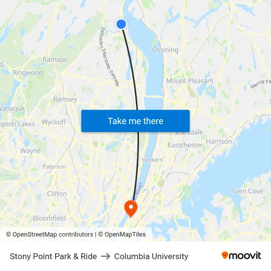 Stony Point Park & Ride to Columbia University map