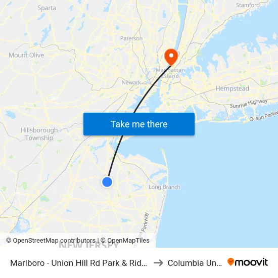 Marlboro - Union Hill Rd Park & Ride (Northbound) to Columbia University map