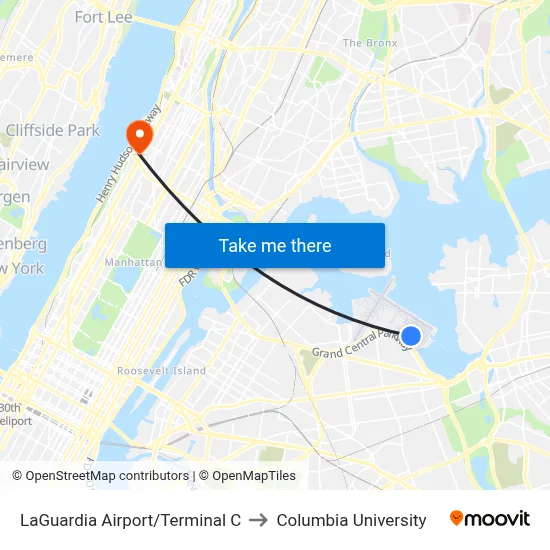 LaGuardia Airport/Terminal C to Columbia University map