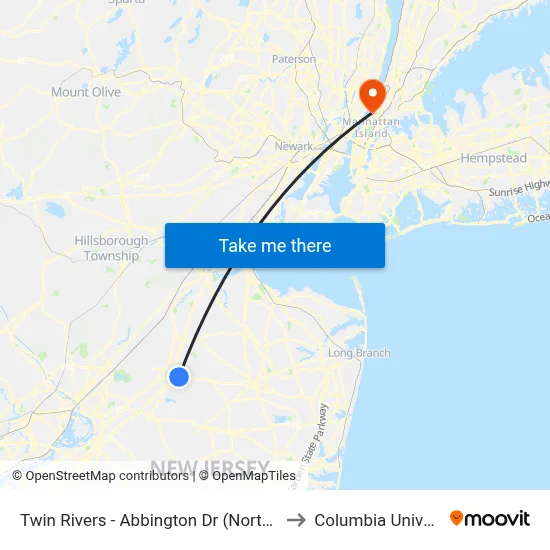 Twin Rivers -  Abbington Dr (Northbound) to Columbia University map