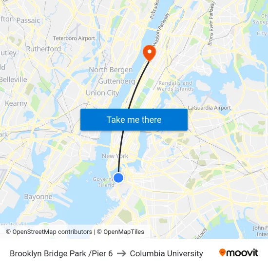 Brooklyn Bridge Park /Pier 6 to Columbia University map