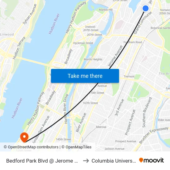 Bedford Park Blvd @ Jerome Ave to Columbia University map
