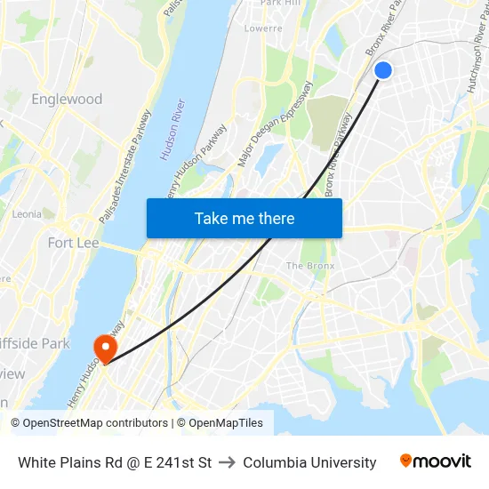 White Plains Rd @ E 241st St to Columbia University map