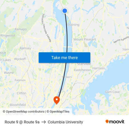 Route 9 @ Route 9a to Columbia University map