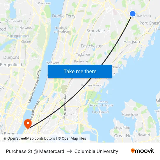 Purchase St @ Mastercard to Columbia University map