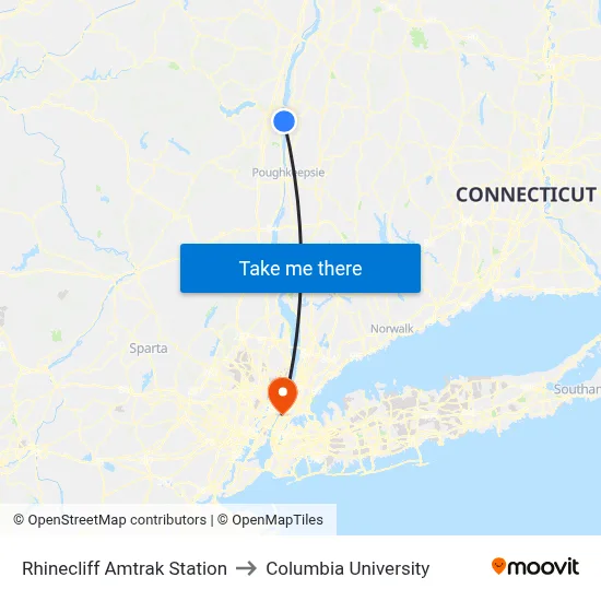 Rhinecliff Amtrak Station to Columbia University map