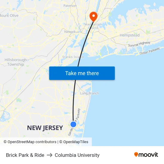 Brick Park & Ride to Columbia University map
