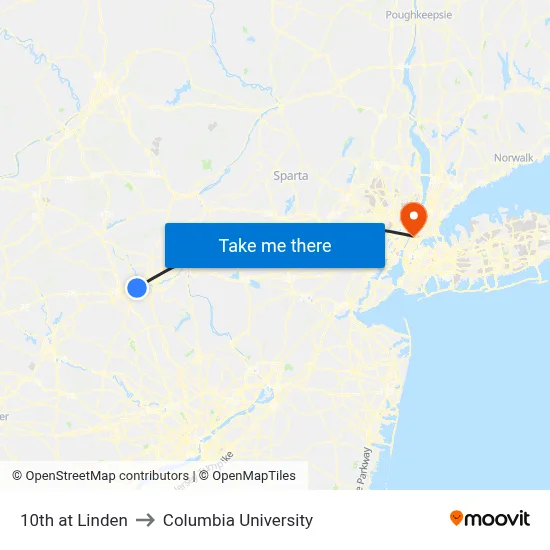 10th at Linden to Columbia University map