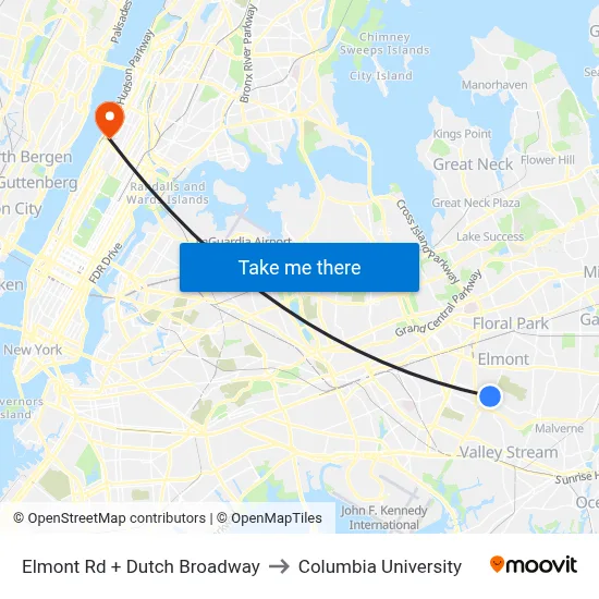 Elmont Rd + Dutch Broadway to Columbia University map