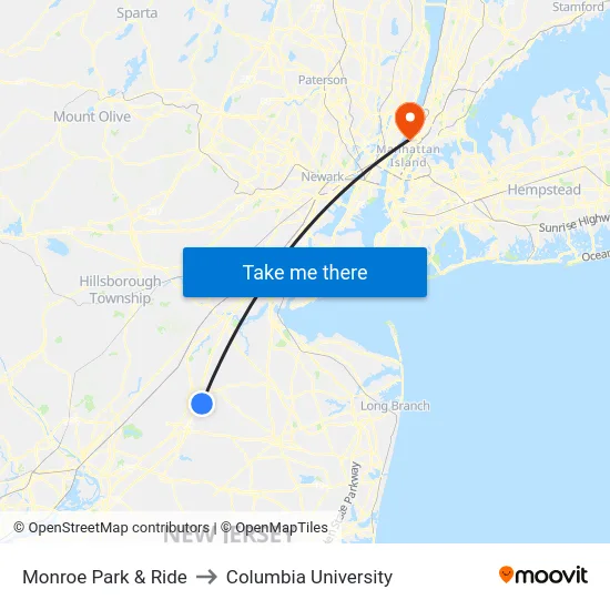 Monroe Park & Ride to Columbia University map