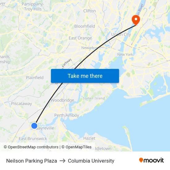 Neilson Parking Plaza to Columbia University map