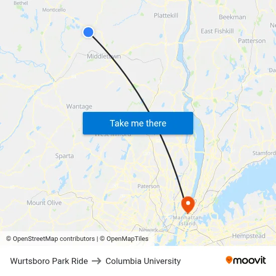 Wurtsboro Park Ride to Columbia University map