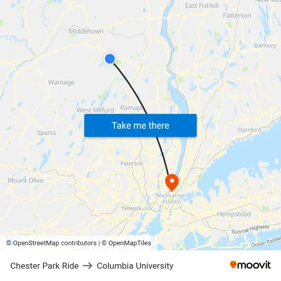 Chester Park Ride to Columbia University map