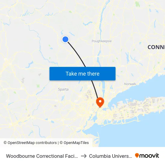 Woodbourne Correctional Facility to Columbia University map
