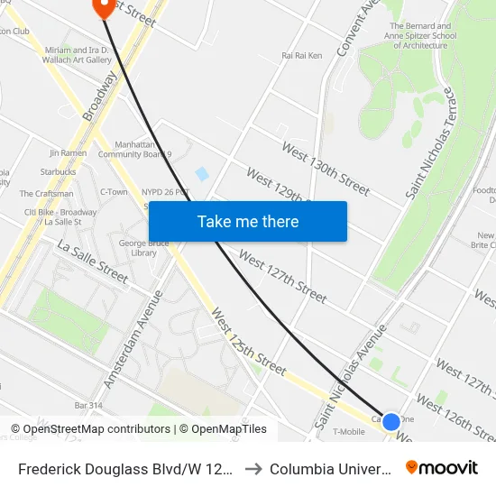 Frederick Douglass Blvd/W 125 St to Columbia University map