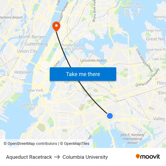 Aqueduct Racetrack to Columbia University map