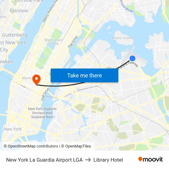 New York La Guardia Airport LGA to Library Hotel map
