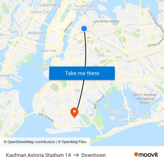 Kaufman Astoria Stadium 14 to Downtown map