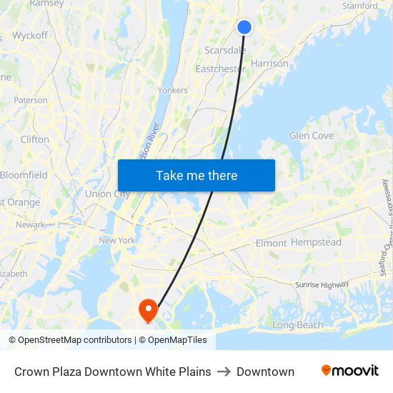 Crown Plaza Downtown White Plains to Downtown map