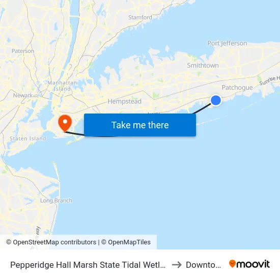 Pepperidge Hall Marsh State Tidal Wetland to Downtown map