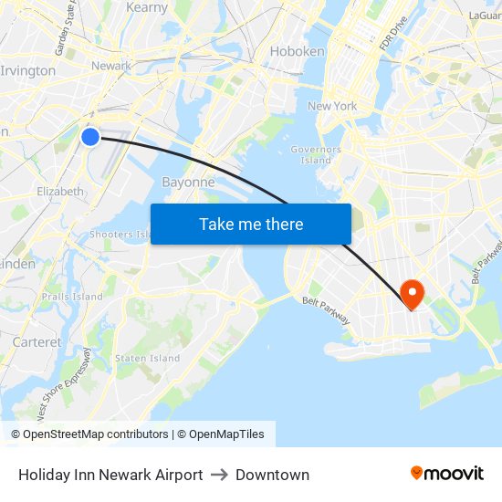 Holiday Inn Newark Airport to Downtown map