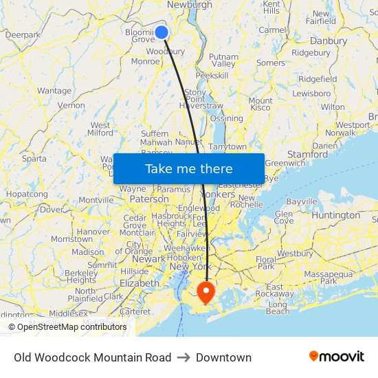 Old Woodcock Mountain Road to Downtown map