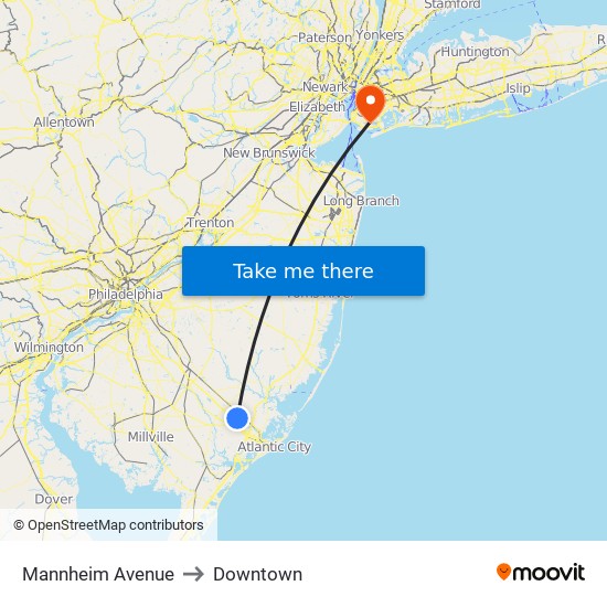 Mannheim Avenue to Downtown map