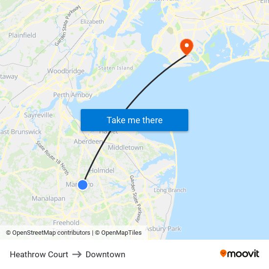 Heathrow Court to Downtown map